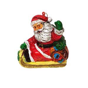 Vintage Blow Mold Santa Claus Sled Christmas Ornament Plastic Shatter Resistant